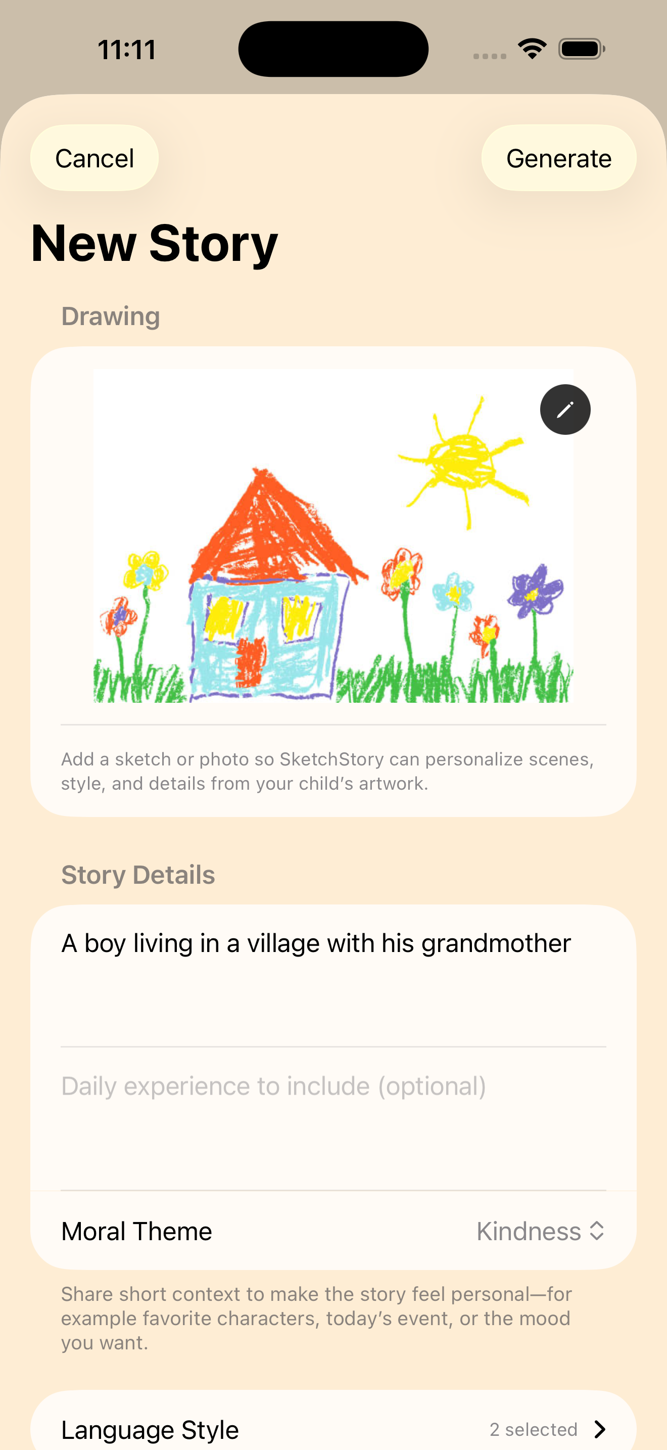 Create story screen